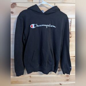 Champion Youth XL Black Hoodie Athletic Sweatshirt Hooded Sport Logo Cozy